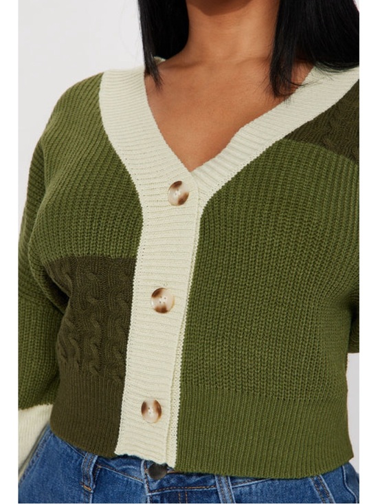 Fashion Nova Cropped Color Block Button Cardigan - Picture 3 of 16